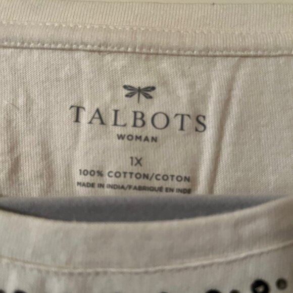 Talbots NWT Bejeweled 100% Cotton Tee 3/4 Sleeve Ivory/Black Size 1X (14W -16W) - Picture 5 of 9